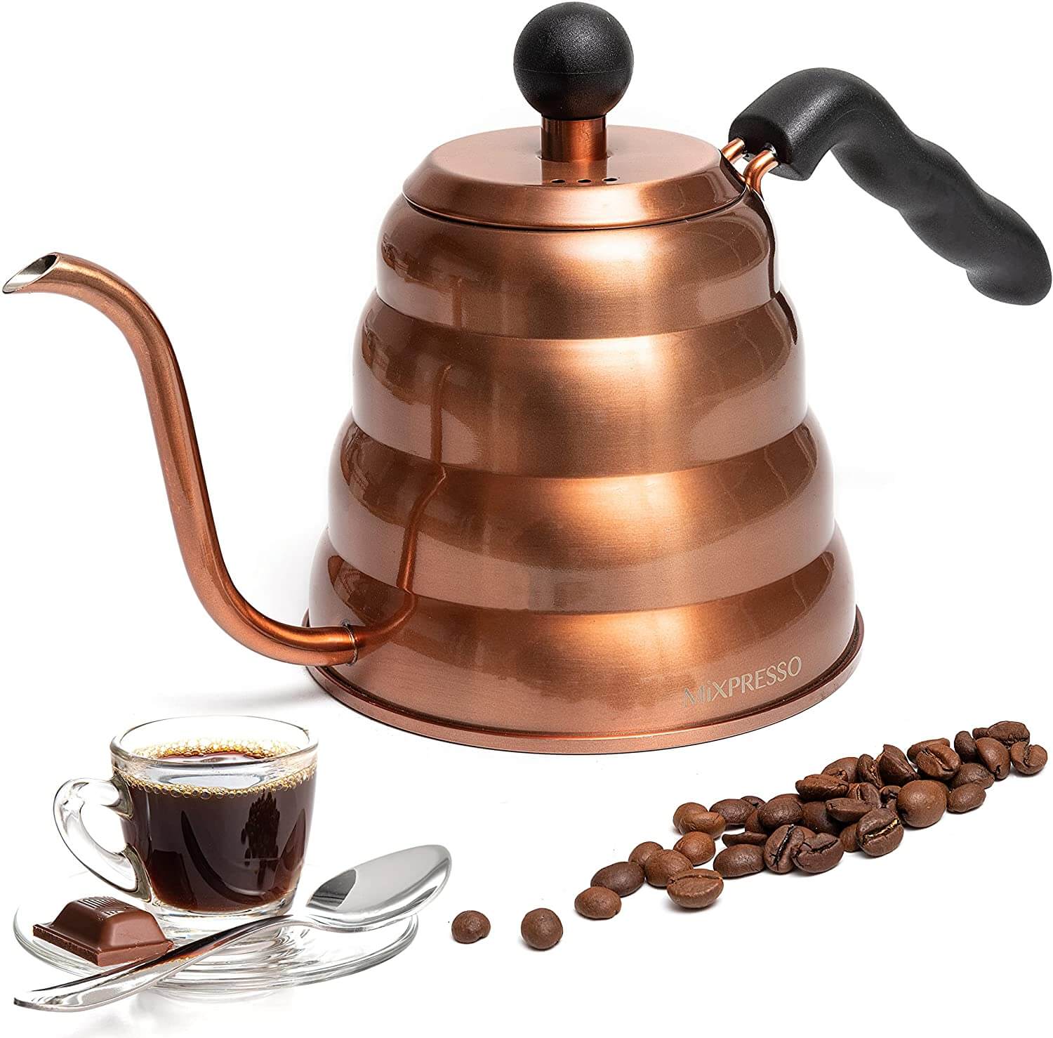 Purchased product: Mixpresso Gooseneck Pour Over Coffee Kettle, Barista Pour Control Design, Ideal for Coffee and Tea, High-Grade Stainless Steel 1.2 Liter 40 Oz, Induction Cooker Stovetop Kettle Stainless Steel