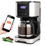 Mixpresso 12-Cup Drip Coffee Maker With LCD Touch Display & Wifi, Programmable Coffee Pot Machine, Borosilicate Glass Carafe, Anti-Drip System, Stainless Steel & Black Electric Coffee Maker