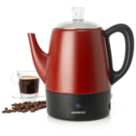 Mixpresso Red Small Percolator Coffee Pot Electric 4 Cup, Stainless Steel Coffee Maker, Coffee Percolator Electric With Keep Warm Function, 4 Cups Stainless Steel Percolator With Basket