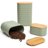 Mixpresso 3 Piece Set Of Airtight Plastic Canister With Bamboo Lid, Canister Set Kitchen Decor For Counter