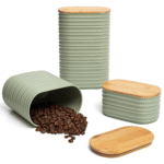 Mixpresso 3 Piece Set Of Airtight Plastic Canister With Bamboo Lid, Canister Set Kitchen Decor For Counter