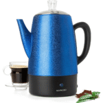 Mixpresso Percolator Coffee Pot Electric 10 Cup, Stainless Steel Coffee Maker, Coffee Percolator Electric With Keep Warm Function, 10 Cups Stainless Steel Perculator With Basket (Shiny Blue)